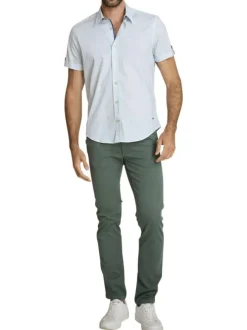 Chemise en coton bleue à coupe droite ornée d'un motif géométrique