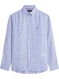 Chemise en coton bleue à coupe droite ornée d'un motif à rayures