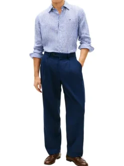 Chemise en coton bleue à coupe droite ornée d'un motif à rayures