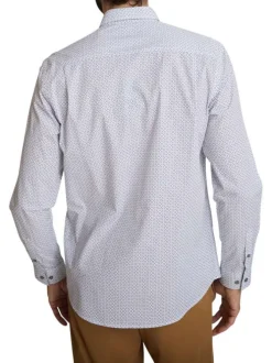 Chemise en coton bleue à coupe droite ornée d'un motifs géométrique