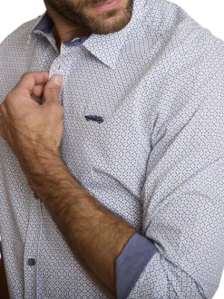 Chemise en coton bleue à coupe droite ornée d'un motifs géométrique