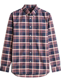 Chemise en coton bleue et rouge à coupe droite ornée d'un imprimé carreaux