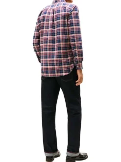 Chemise en coton bleue et rouge à coupe droite ornée d'un imprimé carreaux