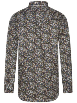 Chemise en coton bleue fleurie avec une coupe droite et un col américain