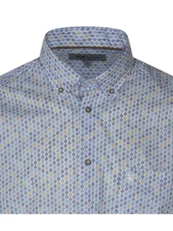 Chemise en coton bleue fleurie à coupe droite et col américain