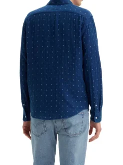 Chemise en coton bleue imprimé avec une coupe regular fit et un col français