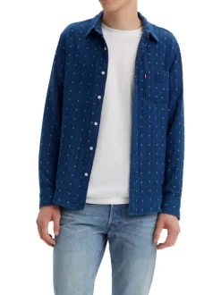 Chemise en coton bleue imprimé avec une coupe regular fit et un col français