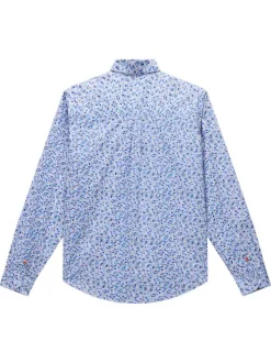 Chemise en coton bleue imprimée avec une coupe droite et un col français