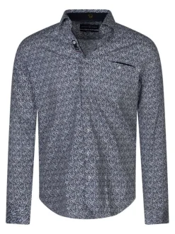 Chemise en coton bleue marine à minis motifs et à coupe slim avec une poche