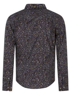 Chemise en coton bleue marine à petites fleurs avec une coupe slim et une poche