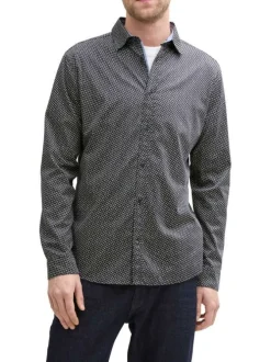 Chemise en coton bleue marine à petits motifs avec une coupe slim fit