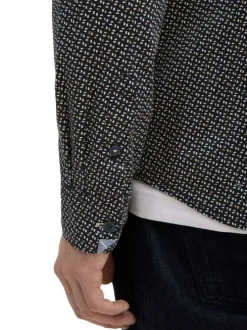 Chemise en coton bleue marine à petits motifs avec une coupe slim fit