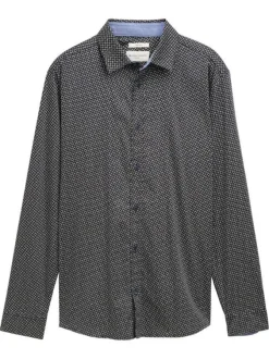 Chemise en coton bleue marine à petits motifs avec une coupe slim fit