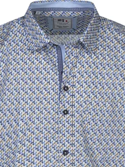 Chemise en coton bleue à minis motifs géométriques avec une coupe regular fit