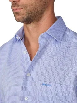 Chemise en coton bleue à minis motifs rectilignes et à coupe regular fit