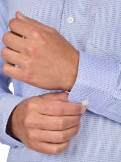 Chemise en coton bleue à minis motifs rectilignes et à coupe regular fit