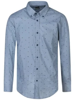 Chemise en coton bleue à motifs avec une coupe droite et un col américain