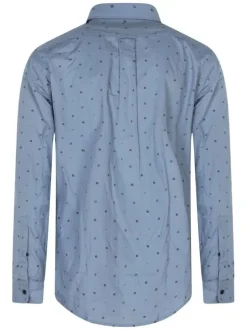 Chemise en coton bleue à motifs avec une coupe droite et un col américain