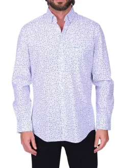 Chemise en coton bleue à motifs avec une coupe droite et un col à revers