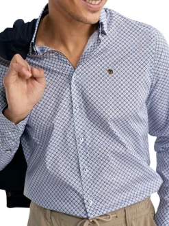 Chemise en coton bleue à motifs pourvue d'une coupe slim et d'un col français