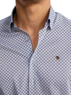 Chemise en coton bleue à motifs pourvue d'une coupe slim et d'un col français