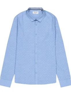 Chemise en coton bleue à pois avec coupe regular fit et col français