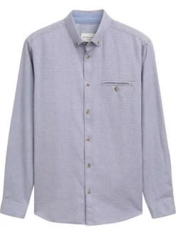Chemise en coton bleue unie avec une coupe regular fit et un col américain
