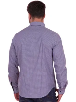 Chemise en coton bleue vichy avec une coupe ajustée et un col boutonné