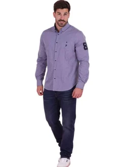 Chemise en coton bleue vichy avec une coupe ajustée et un col boutonné
