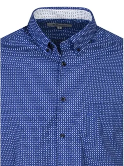 Chemise en coton bleu marine avec une coupe droite et un col américain