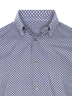 Chemise en coton bleu marine avec un imprimé géométrique et une coupe ajustée