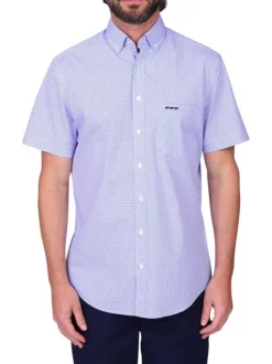 Chemise en coton bleu à motifs géométriques avec une coupe droite