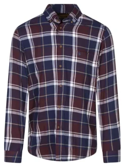 Chemise en coton bordeaux carreaux avec une coupe droite et un col à rabats