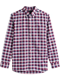 Chemise en coton bordeaux à motif écossais avec un col à rabats