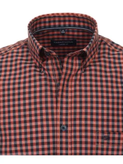 Chemise en coton brique et marine à carreaux avec un col américain