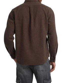 Chemise en coton brune à motif pied de poule et pourvue d'un col à rabats