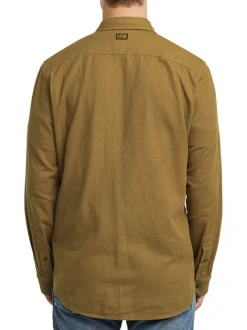 Chemise en coton brun unie avec une coupe droite et des poches