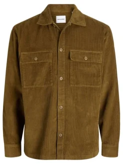 Chemise en coton camel en velours côtelé avec une coupe droite