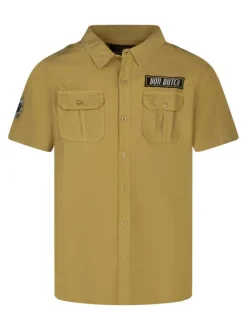 Chemise en coton camel uni pourvue d'une coupe droite et d'un col chemise