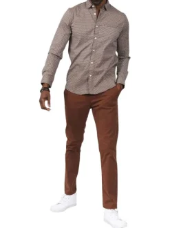 Chemise en coton caramel imprimée à manches longues avec une poche poitrine