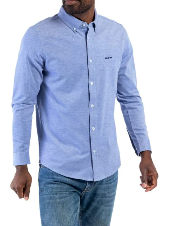 Chemise en coton ciel chinée avec une coupe droite et un col américain