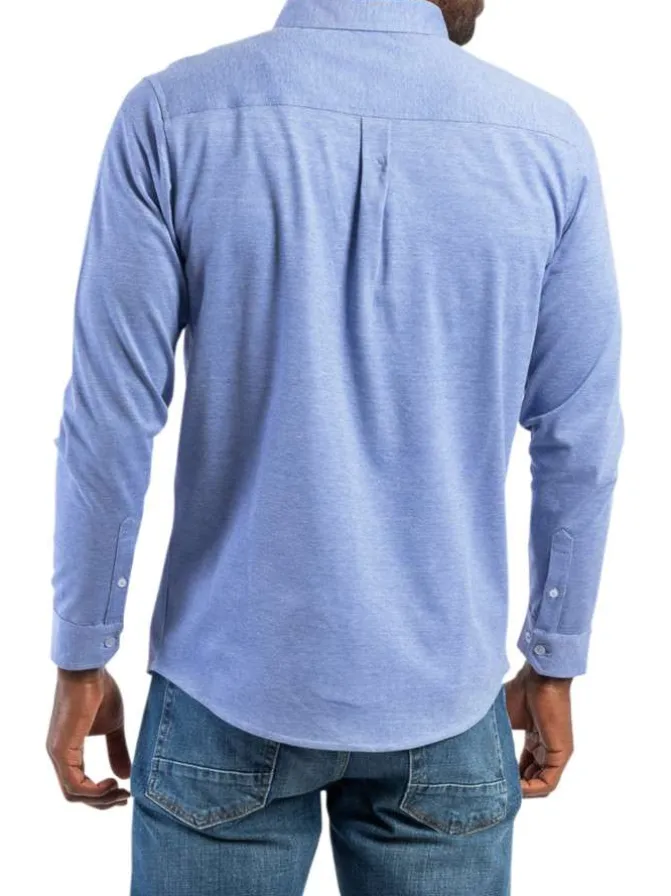 Chemise en coton ciel chinée avec une coupe droite et un col américain