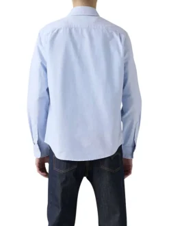 Chemise en coton ciel à coupe droite pourvue d'un col à revers