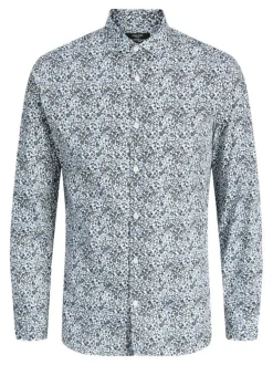Chemise en coton ciel fleurie à coupe slim avec un col français
