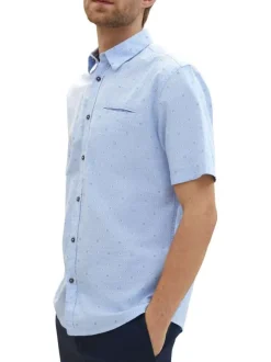 Chemise en coton ciel imprimée coupe droite avec un col français