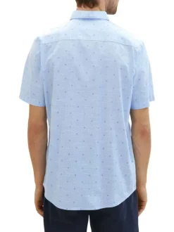 Chemise en coton ciel imprimée coupe droite avec un col français