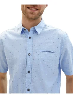 Chemise en coton ciel imprimée coupe droite avec un col français