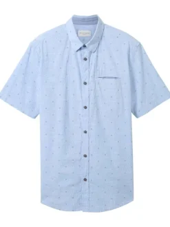 Chemise en coton ciel imprimée coupe droite avec un col français