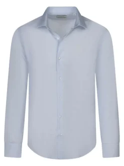 Chemise en coton ciel à motifs coupe slim col à revers et fermeture boutonnée