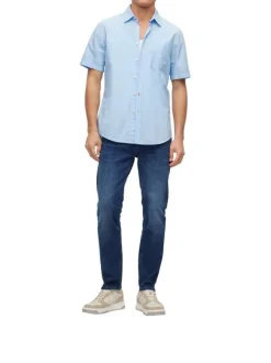 Chemise en coton ciel unie coupe regular fit avec un col français
